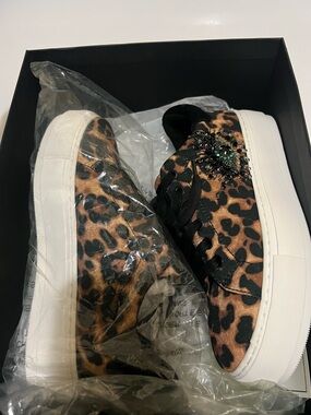 Kurt Geiger Leopard Print Platform Sneakers with Jewel Accent - Brown & Black